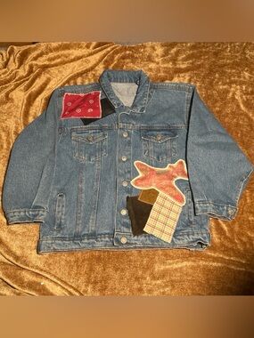 Kids Jean jacket airplane patchwork made in Pakistan